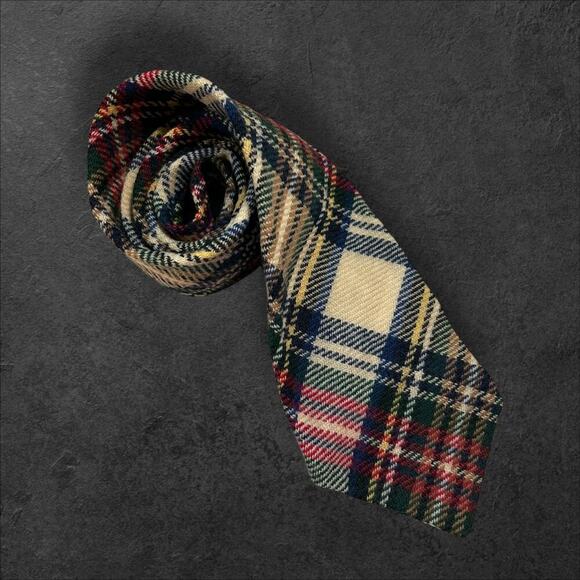 Vintage Rooster Ruffler Men's Holiday Tartan Plaid 100% Wool Professional Tie - Picture 1 of 3